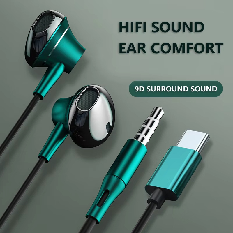 Type C Wired Earphones With Mic - 9D Bas Stereo Tip C ve